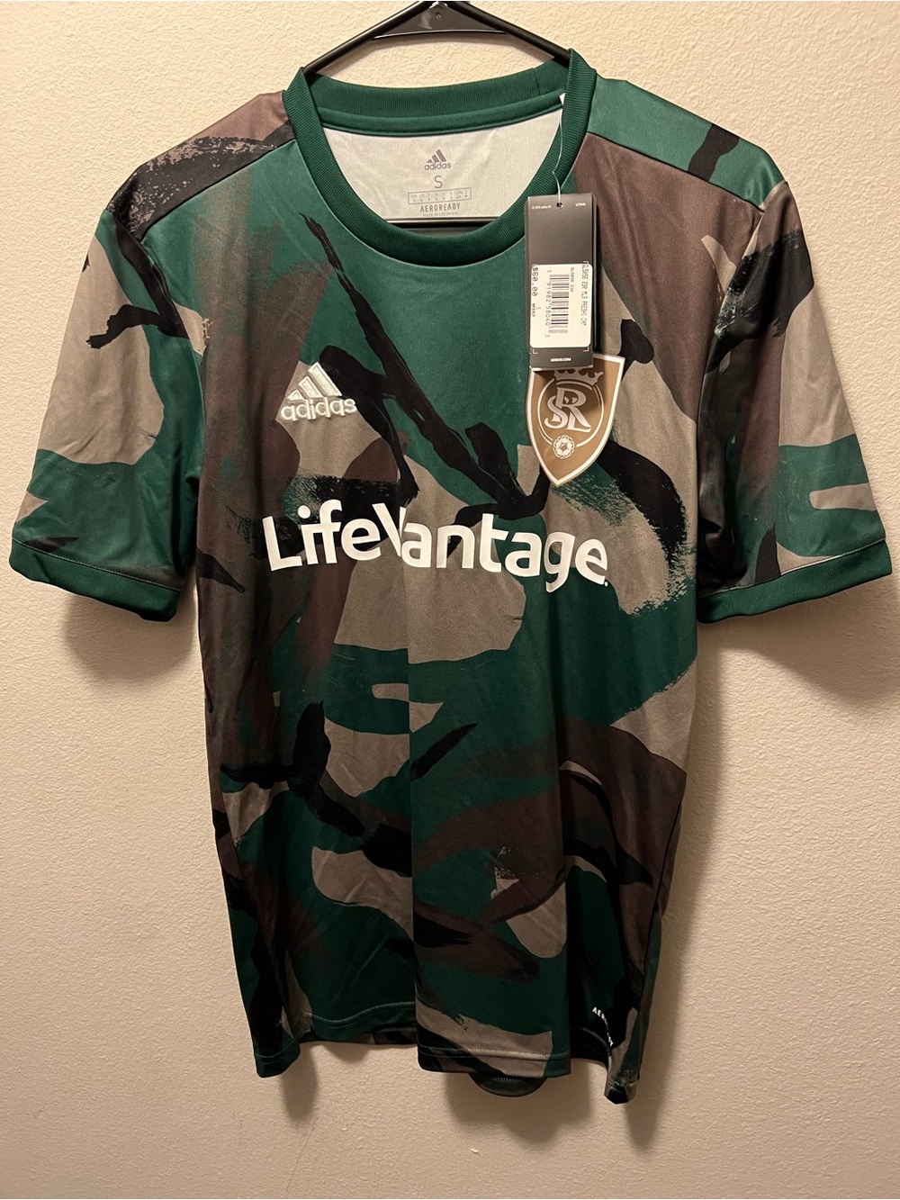 Real Salt Lake adidas Green Camo Soccer Jersey with LifeVantage Logo